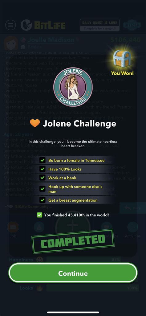 BitLife Jolene Challenge .
